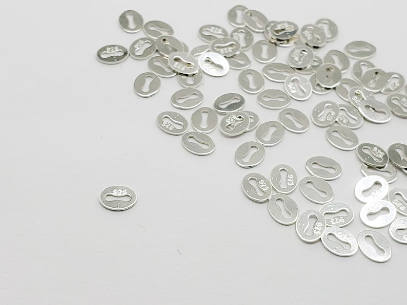 Etiketter i sterlingsilver | Italiensk stil | 50 stycken | Stor rabatt på 250 stycken, 750 stycken | Tillverkad i USA bild 1