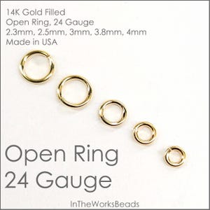 14k Gold Filled Open Ring, 24 Gauge, 5 Sizes, 2.3mm to 4mm OD | Assorted Pack Sizes | Bulk Savings on 5 or 15 Packs | Made in USA