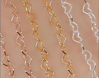 3mm Heart Unfinished Chain, 24 Gauge Wire, 14k Gold Filled, RGF, Sterling Silver, Price by the foot, USA, DHRT405 Bulk Savings Available!!!