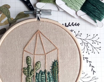 PDF Embroidery Terrarium Pattern.  PDF Embroidery Pattern. Plant Embroidery. Cactus Embroidery Pattern. Beginners Pattern.Embroidery Pattern