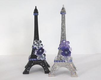 Eiffel Tower Acrylic Crystal Flowers Purple  And White A Paris Themed Party Or Bridal Shower A Great Piece For Cake Topper