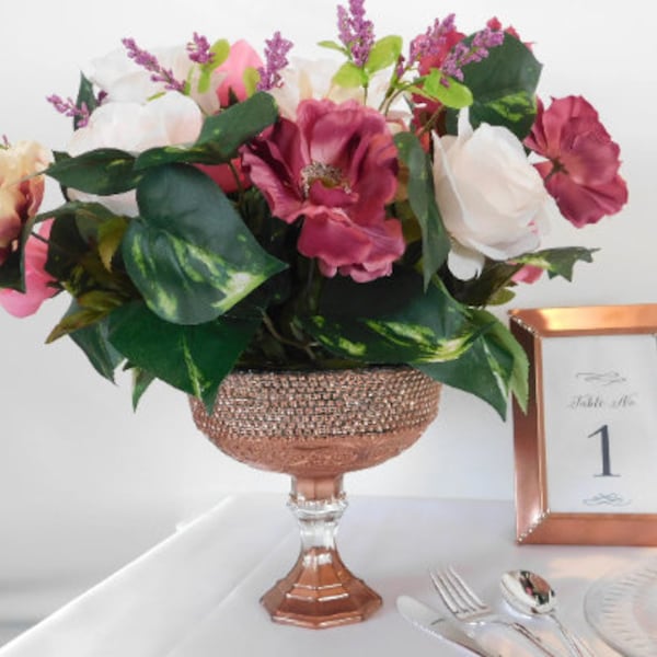 Rose Gold Vase, Bling Diamond Rose Gold Table Top Centerpiece, Floral Centerpiece Table Top
