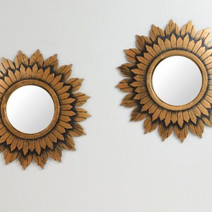 2 Piece Set Sunburst Plastic Wall Mirror, Decorative Wall Mirror, Round Wall Mirror, Small Wall Mirror
