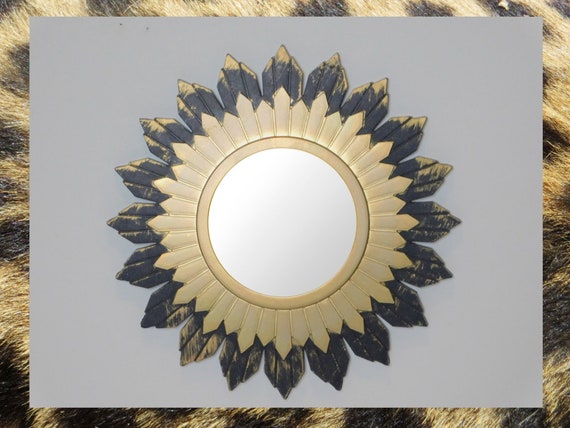 Gold Black 2 Piece Set Sunburst Plastic Wall Mirror - Black Decorative Mirror Set Gold Black 2 Piece Set Sunburst Plastic Wall Mirror - Black Decorative Mirror Set