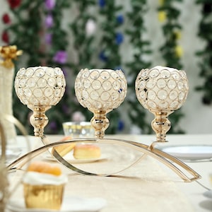 Mother&#39;s Day Gift, 16&quot; - 3 Arm Gold Crystal Candle Holder - Arch Bridge Design Goblet Candle Holders