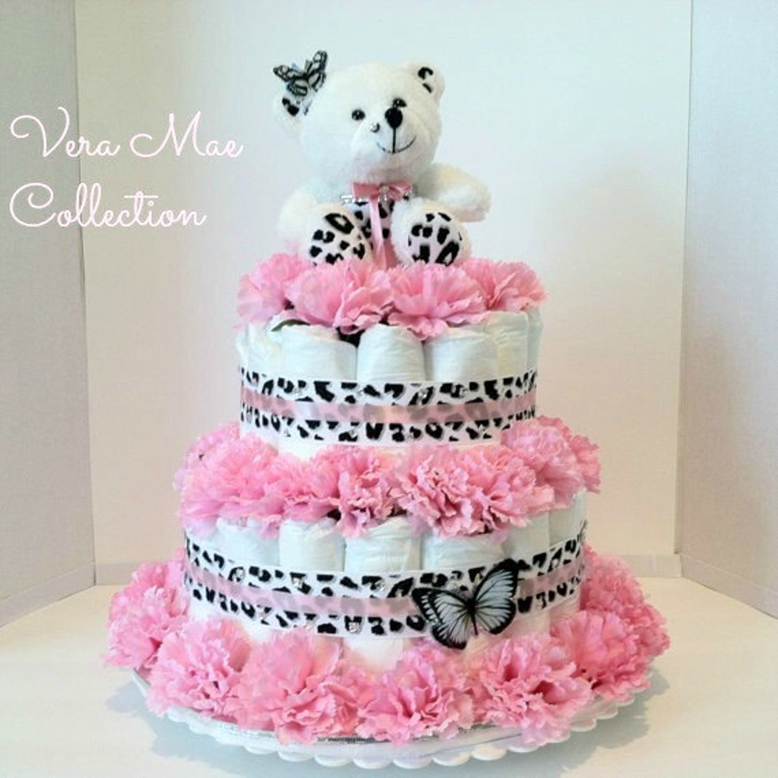 A Cute Baby Bear Diaper Cake for A Baby Girl Table Top Etsy