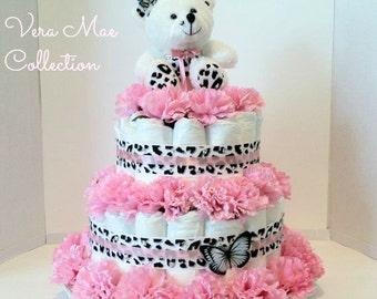 A Cute Baby Bear Diaper Cake For A Baby Girl, Table Top Centerpiece, Table Top Decoration, Baby Shower Gift