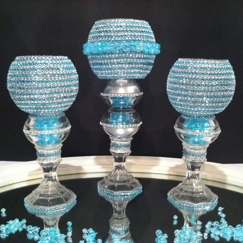 Christmas Gift Centerpiece 3 Piece Set Turquoise Diamond Etsy