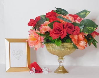 Bling Gold Floral Vase, Wedding Table Centerpiece, Hand Design