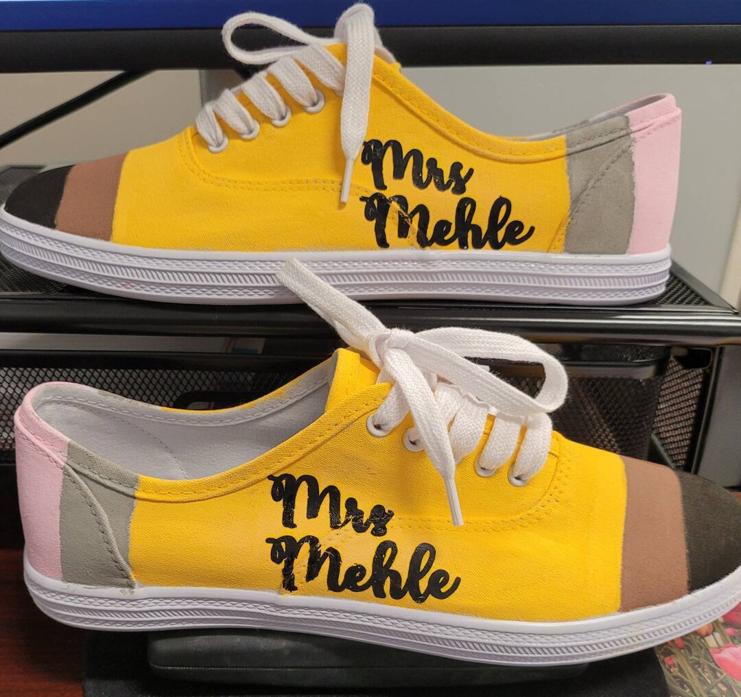Pencil Sneakers Hand Painted Teacher Appreciation Custom Shoes