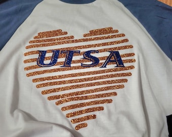 UTSA Heart Raglan / College Shirts / UTSA Shirts / UTSA Mom Shirts