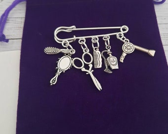 Hair stylist kilt pin tunic brooch/ bag charm and gift bag