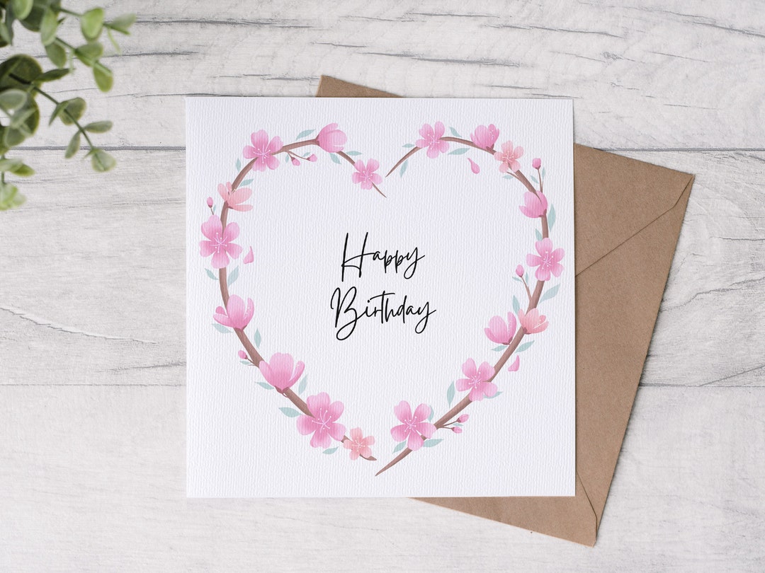 Happy Birthday Heart Flowers Card - Etsy