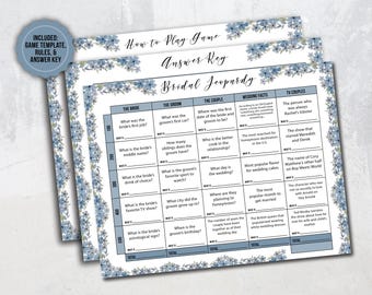 Blue Bridal Jeopardy Game Printable Template | Digital Print | Bridal Jeopardy Printable | Bridal Shower Game | Bachelorette Party Game