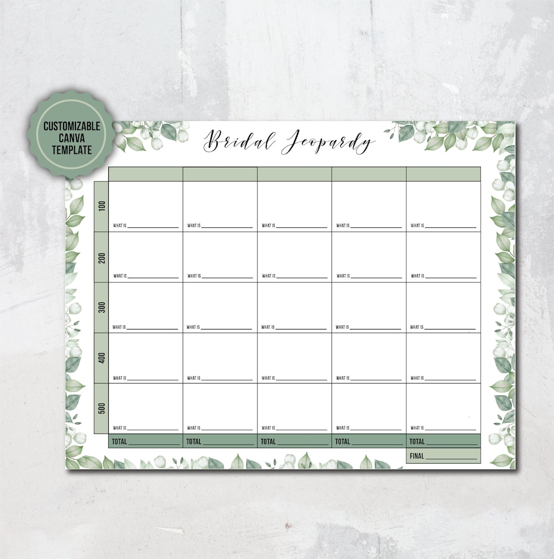 Customizable Canva Bridal Shower Jeopardy Template Canva Templates
