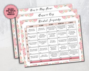 Pink Bridal Jeopardy Game Printable Template | Digital Print | Bridal Jeopardy Printable | Bridal Shower Game | Bachelorette Party Game