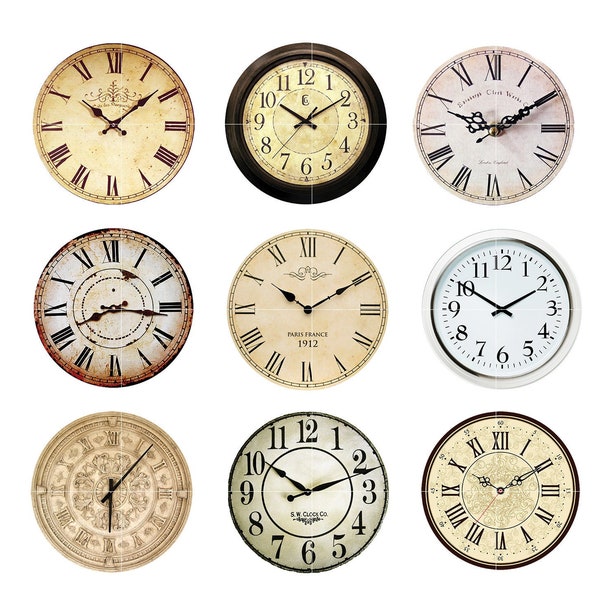 9 vieilles horloges PNG Clipart, téléchargement immédiat, usage commercial