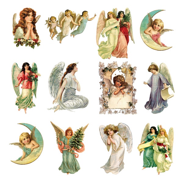 12 Angels Vintage PNG Cliparts, Instant Download, Commercial Use