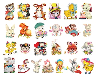 26 Vintage Cute Animal Clipart, Instant Download, Commercial Use