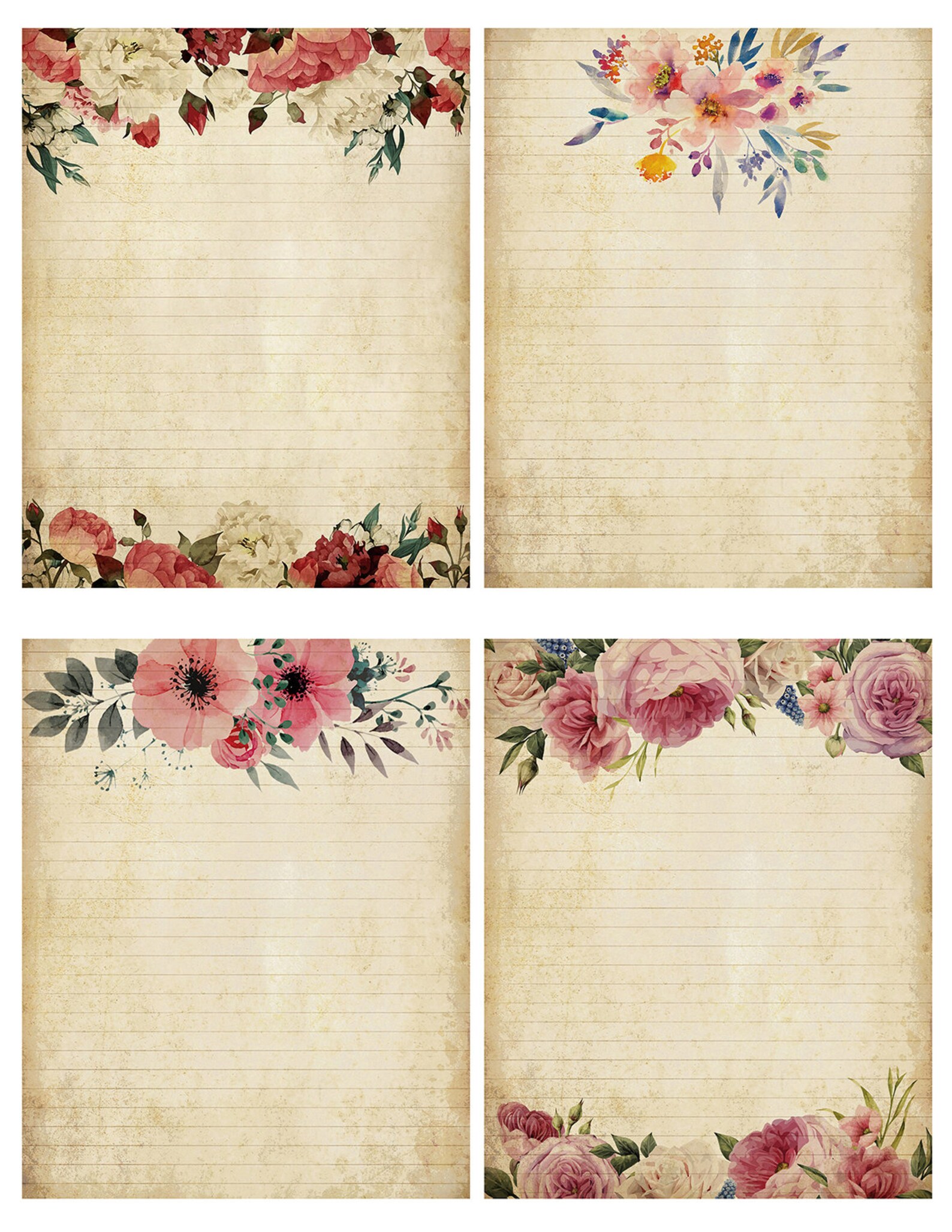 32 Floral Lined Printable Journal Pages Download Etsy UK