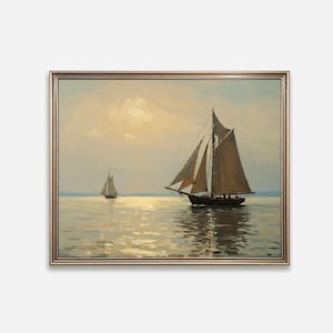 Sailboats Printable Image, Vintage Style Oil Painting, Digital Print, Sea Wall Art, Instant Download
