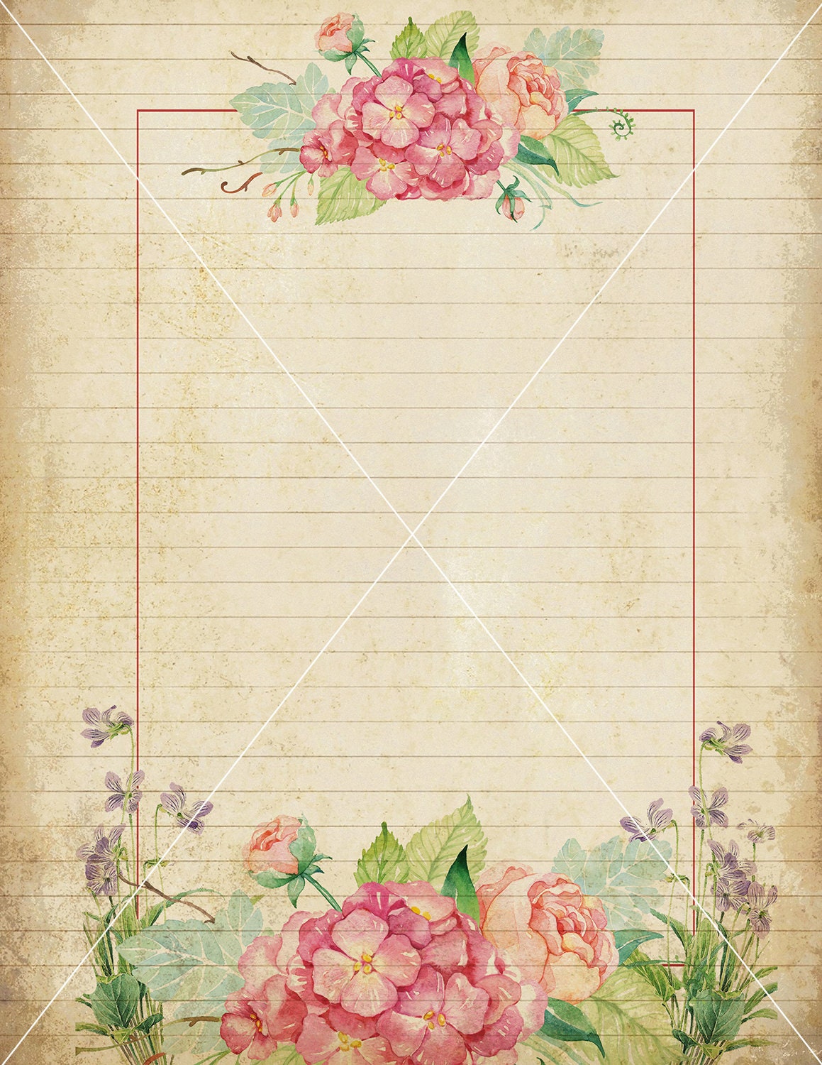 10 floral lined printable journal pagina's set 1 Instant | Etsy