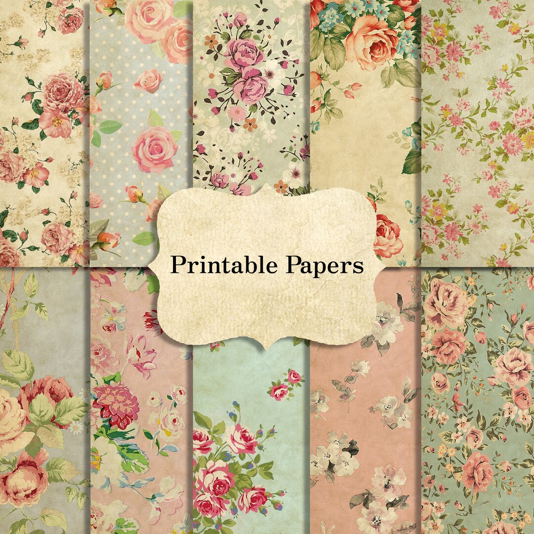 Printable Floral Papers Set 11, Vintage Junk Journal Pages, Scrapbooking Ephemera, Instant ...