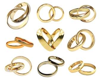 9 Wedding Gold Ring Clipart, Instant Download, Commercial Use
