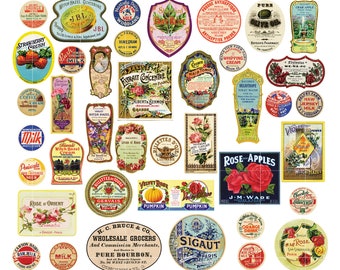 40 Labels Vintage PNG Cliparts, Instant Download, Commercial Use