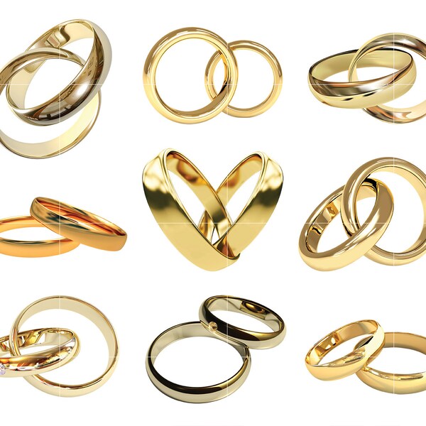 9 Wedding Gold Rings PNG Clipart, Instant Download, Commercial Use