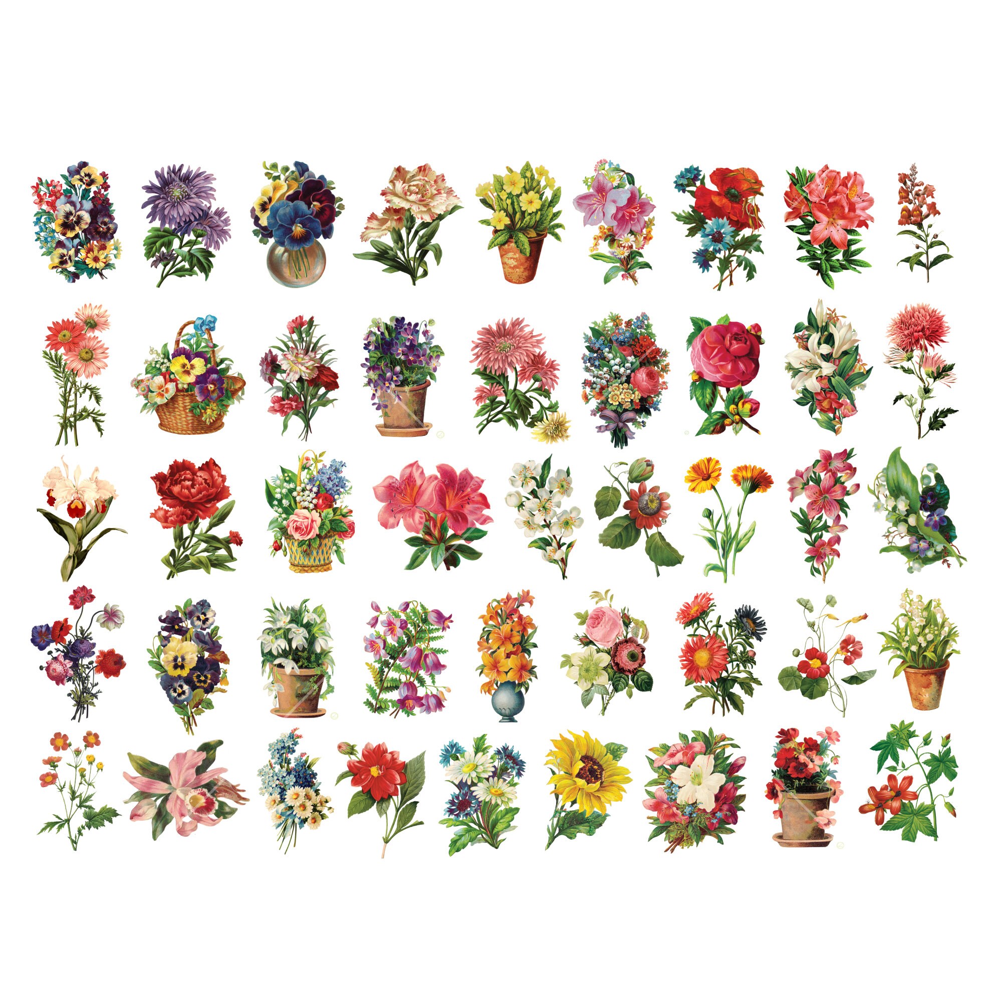 45 Vintage Flowers Clipart, Instant Download, Commercial Use