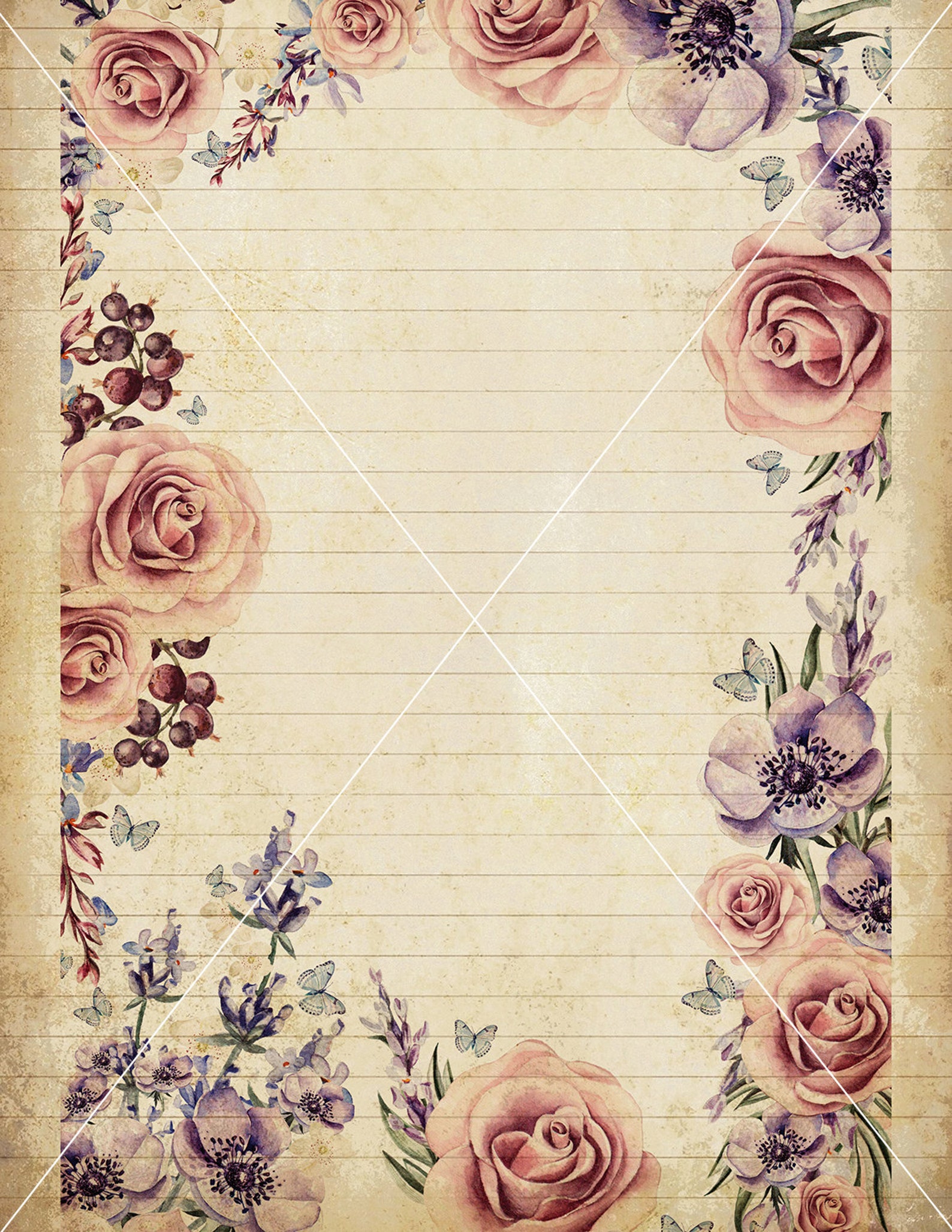 10 floral lined printable journal pagina's set 1 Instant Etsy