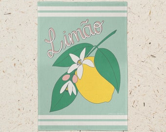 torchon Vibrant Limão : décoration de citron du Portugal pour une cuisine respectueuse de l'environnement | Coton bio, imprimé britannique - 48 x 68 cm