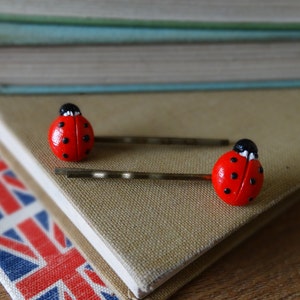 By the Shed Ladybird Lady Bug Red Black Hair Grips - Nature - Garden Wildlife - Gardening - Gift - Unique Present - Bobby Pins - Kirby Grips