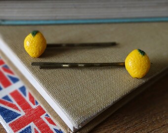 By the Shed Lemon Fruit Yellow Hair Grips - Garden - Vegetable - Citrus - Gift - Unique Present - Bobby Pins - Kirby Grips - Gardening