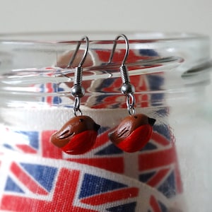 By the Shed Robin Bird DROP Earrings - Dangle, Hanging Hook - Brown Red Breast - Bird Watching, Christmas, Garden, Screw Back, Clip On