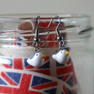 By the Shed Seagull Bird DROP Earrings - Dangle, Hanging Hook - White Grey Black - Seaside, Sea bird, Bird Watching, Screw Back, Clip On