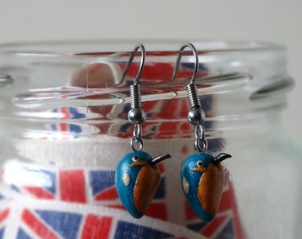 By the Shed Kingfisher Bird DROP Earrings - Dangle, Hanging Hook - Blue Turquoise - Birds, Bird Watching, Wildlife - Screw Back, Clip On