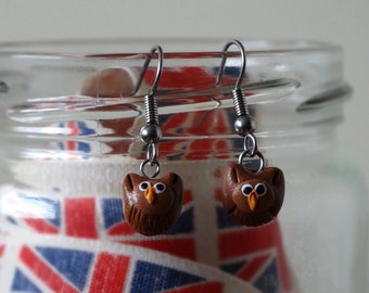 By the Shed Owl Bird DROP Earrings - Dangle, Hanging Hook - Brown - Bird of Prey, Bird Watching, , Falconry, Present, Screw Back, Clip On