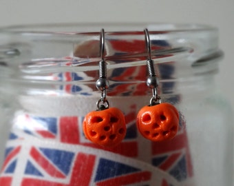 By the Shed Pumpkin DROP Earrings - Dangle, Hanging Hook - Orange, Halloween, Trick or Treat, Gardening, Vegetable Plot, Screw Back, Clip on