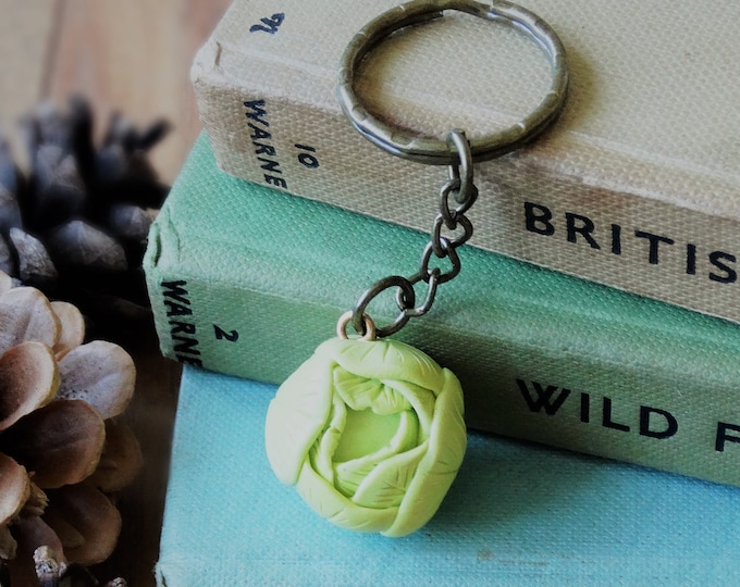 By the Shed White Green Cabbage Keyring Key Chain - Green Keys - Vegetable Allotment, Gardening - Vegetarian Gift - Food, Plot, Dig Victory