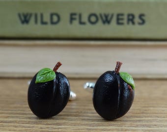 By the Shed Plum Purple Cufflinks - Allotment - Vegetarian - Gardening - Vegetable - Fruit - Orchard Prune Professor