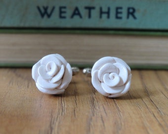 By the Shed White Rose Cufflinks - Flowers, Gardening, Gift - Flower, Love, Anniversary, Silver Plated, Shirt Cuff Wedding, Florist, Floral