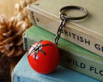 By the Shed Tomato Keyring Key Chain - Red Fruit - Keys - Fruit - Allotment - Gardening - Vegetarian Gift - Mediterranean - Vegetables