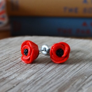 Red Poppy Stud Earrings: Polymer Clay Floral Jewelry  - By the Shed