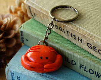 Handmade Polymer Clay Crab Keyring: Seaside Charm  - By the Shed