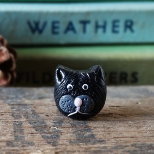 By the Shed Black Cat Pin Badge - Kitten, Pet, Handmade, Present, Kitty Brooch - Black Cat, Witches Cat, Lucky, Unlucky, Clasp - Tie Pin