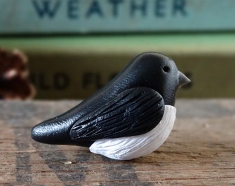 By the Shed Magpie Bird Pin Badge - Lapel Badge - Tie Pin - Garden Birds - Fruit - Allotment - Bird Watching - Garden Gift - Black White