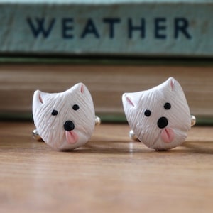 By the Shed Dog Cufflinks - White - West Highland Terrier, Westie, Scottie Dog, Gift, Present - Silver Plated - Pets, Man&#39;s Best Friend