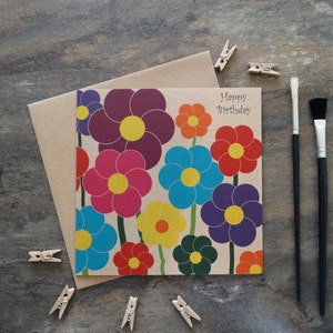 Durch das Schuppen - Grüße Geburtstagskarte - Quadrat Gärtnern Blumenmuster - Gärtner, Flower - Pop-Art, 1960er-Jahre Retro -, Floristen, Flower-Power